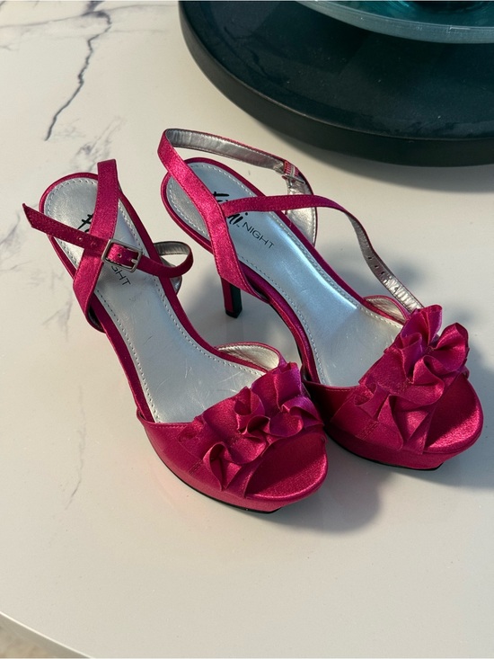 Nina Shoes - Nina Fuchsia Satin Ruffle Open-Toe Slingback Heels